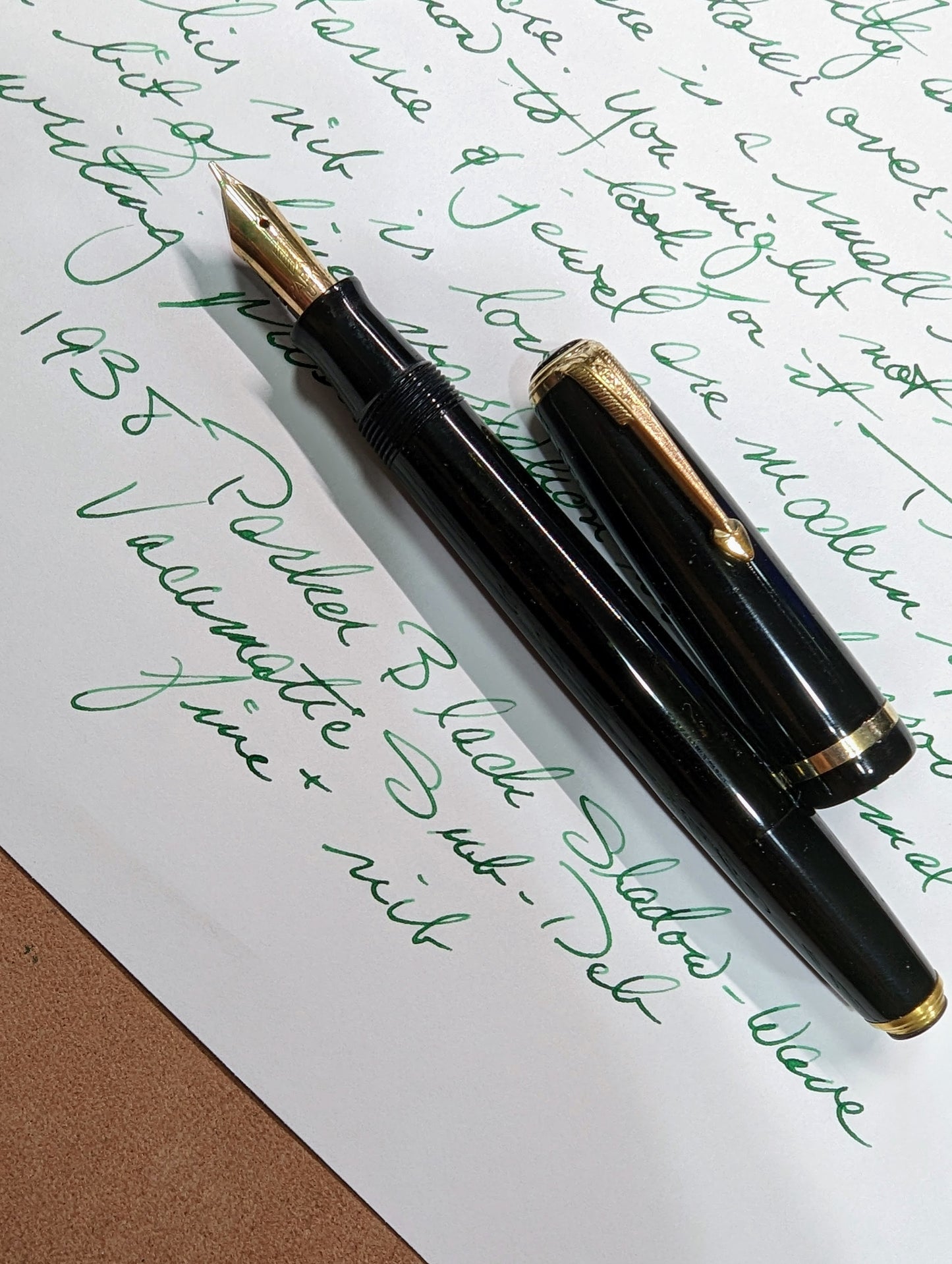 Pluma estilográfica Parker Black Shadow-Wave Vacumatic Sub-Deb de 1938, punta fina y punta fina