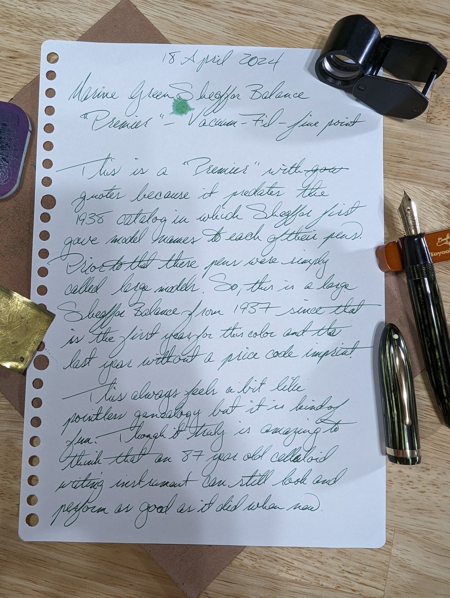 1937 Large (OS) Marine Green Sheaffer Balance - Vacuum-Fil - fine point