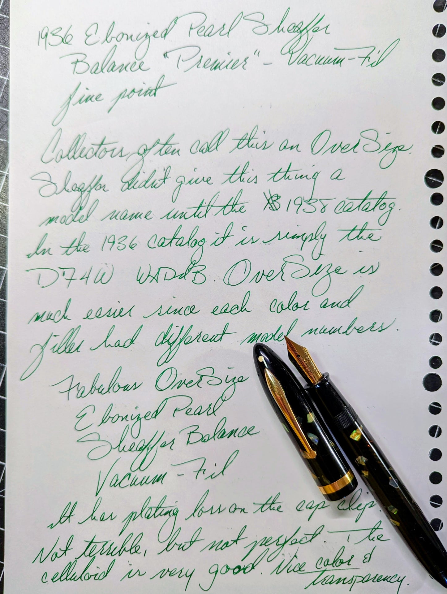 Stylo plume Sheaffer Balance en nacre ébène de grande taille (OS) de 1936