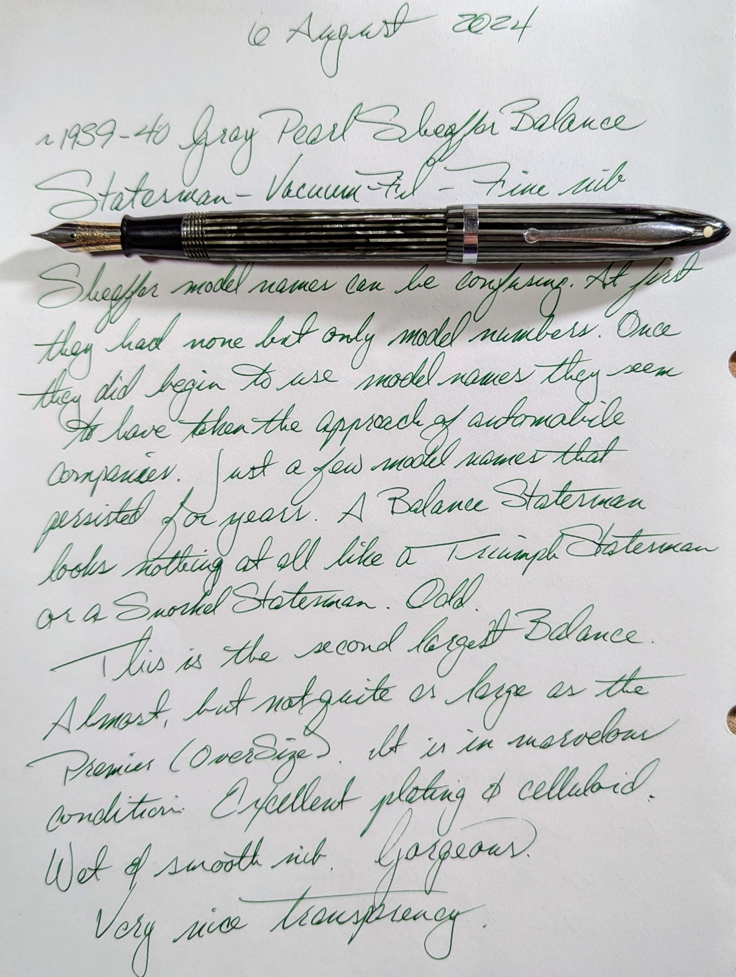 Gray Pearl Sheaffer Balance Statesman fountain pen - fine point