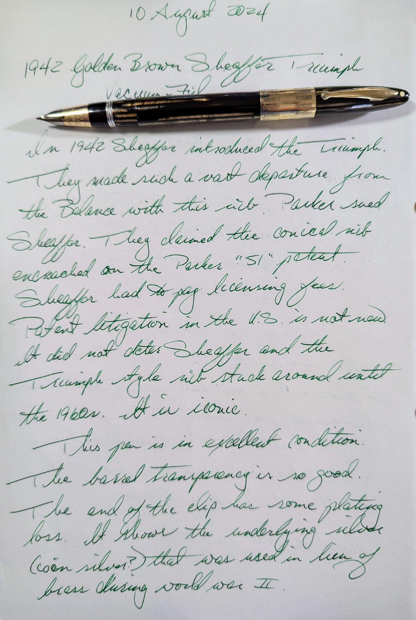 Stylo plume Sheaffer Triumph 1942 Golden Brown - pointe fine