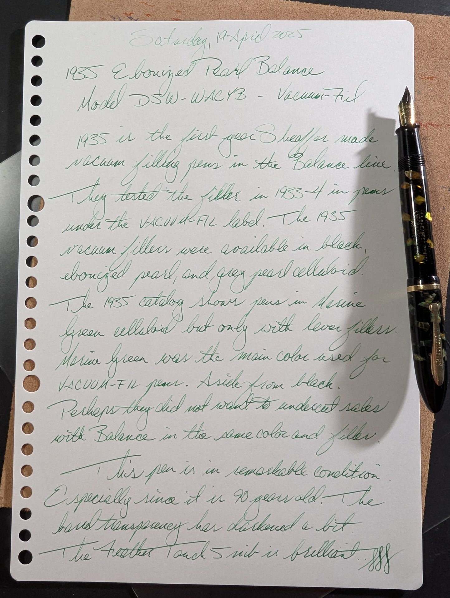 1935 Ebonized Pearl Sheaffer Balance - fine Feather Touch 5 nib - hidden