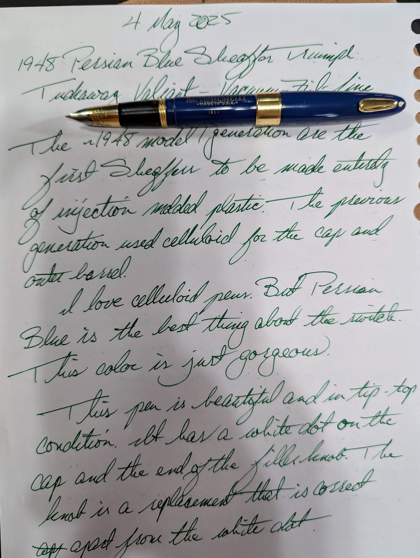 1948 Persian blue Sheaffer Triumph Tuckaway Valiant - fine-medium point