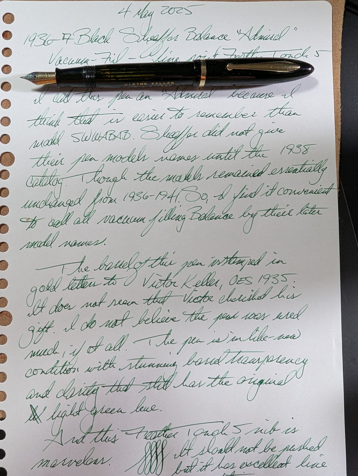 Black Sheaffer Balance Admiral - Vacuum-Fil - fine nib - Victor Keller
