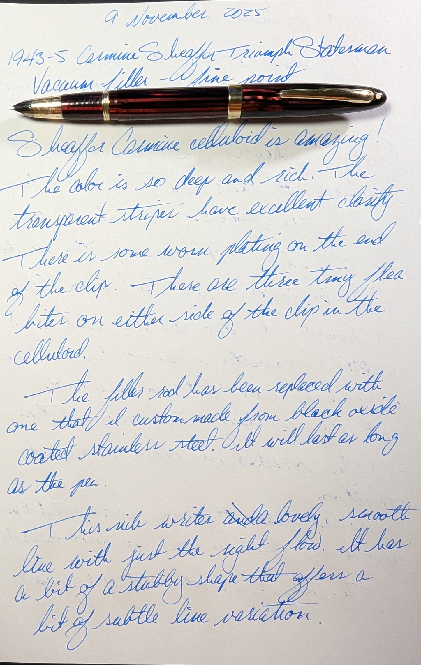 1943-5 Carmine Sheaffer Triumph Statesman - fine point