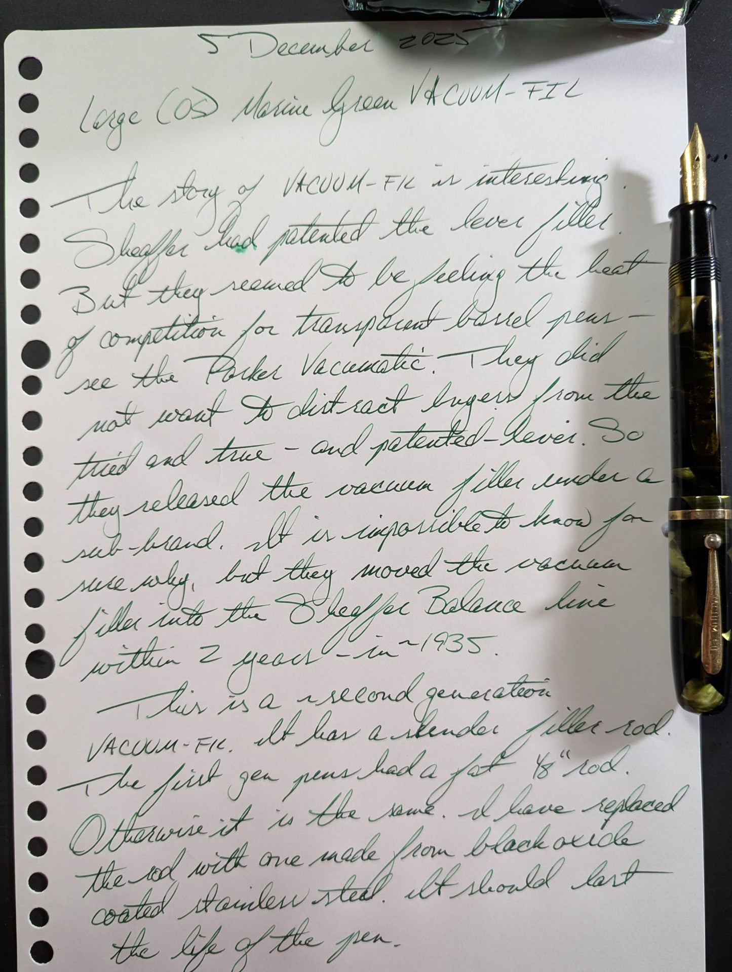 ~1934-5 Large (Oversize) Marine Green VACUUM-FIL