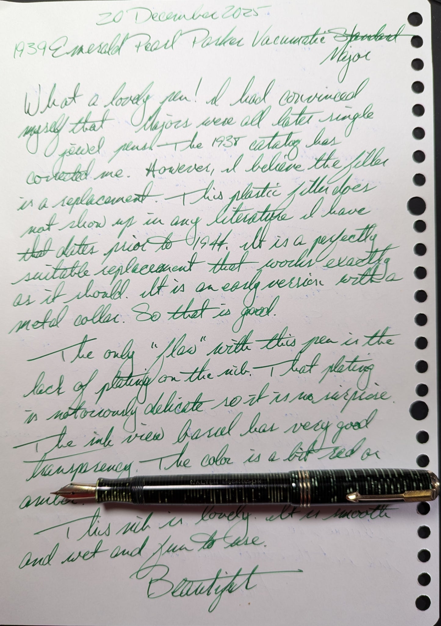 1939 Emerald Pearl Parker Vacumatic Major - fine+ point