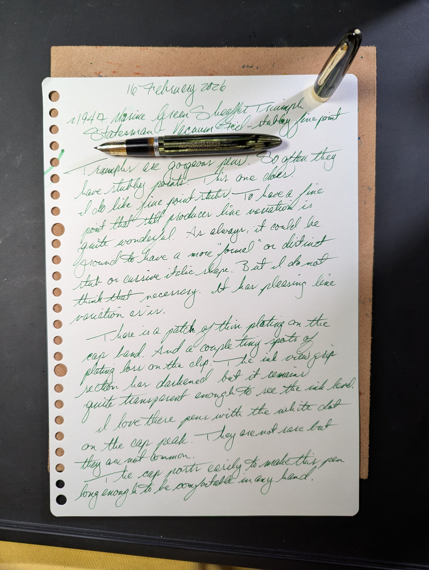 ~1947 Marine Green Sheaffer Triumph Statesman - stubby fine point