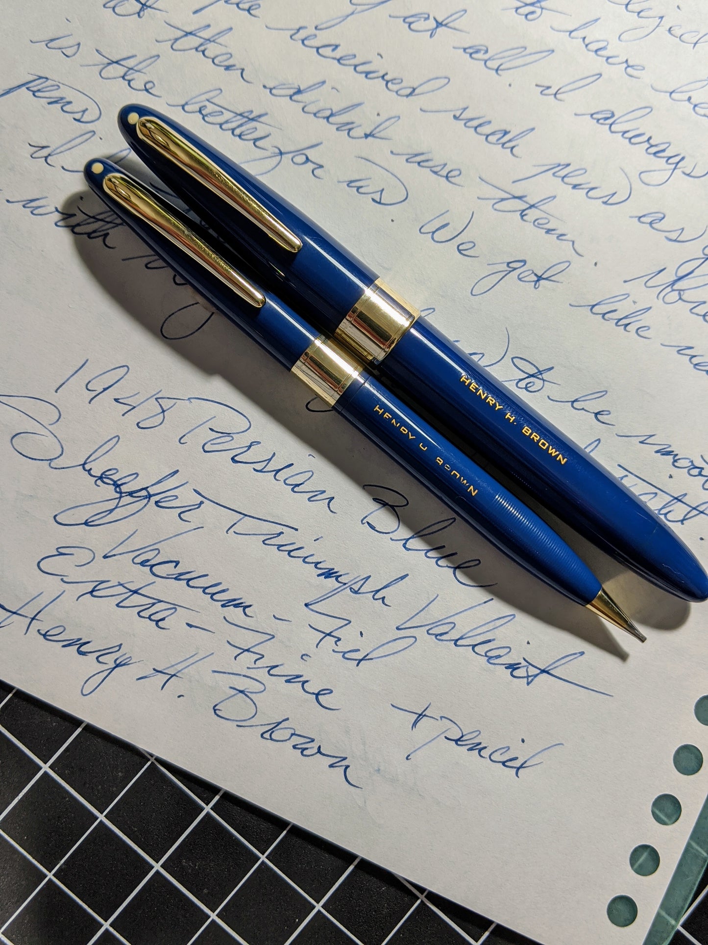 Sheaffer Triumph Valiant bleu persan 1948 - Remplissage sous vide - Henry H. Brown - Plume extra-fine