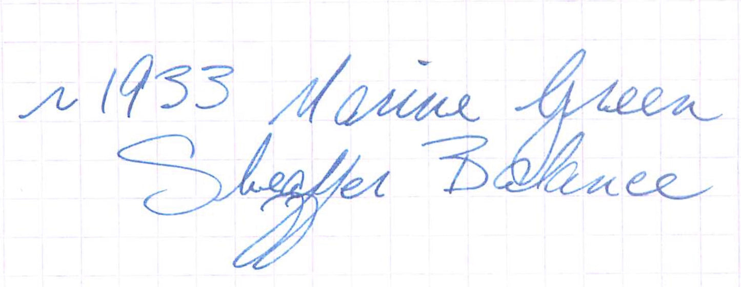 ~1933 Marine Green Sheaffer Medium Lifetime Feather Touch Balance - fine nib