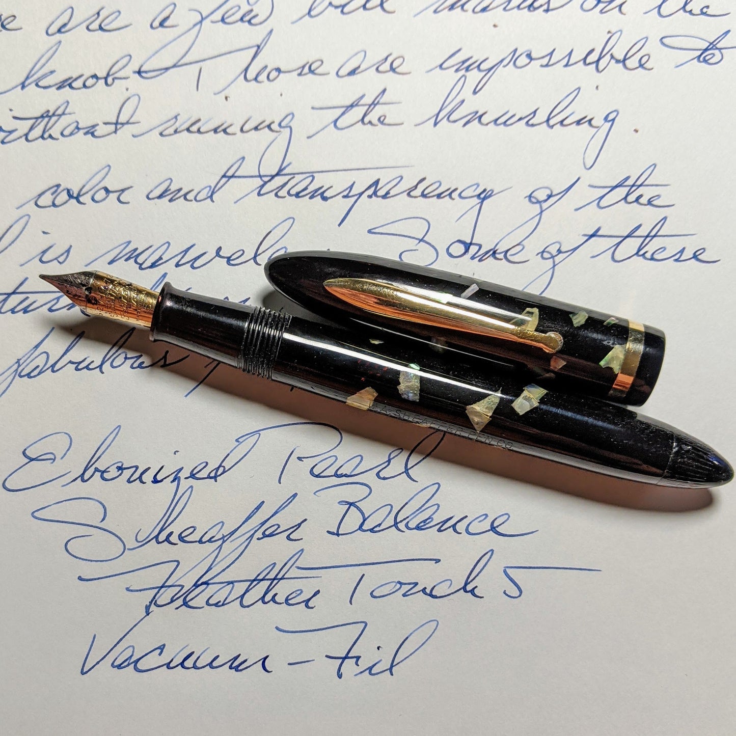 1936-7 Ebonized Pearl Sheaffer Balance Standard Size Medium-fine Feather Touch 5 nib - Vacuum-Fil