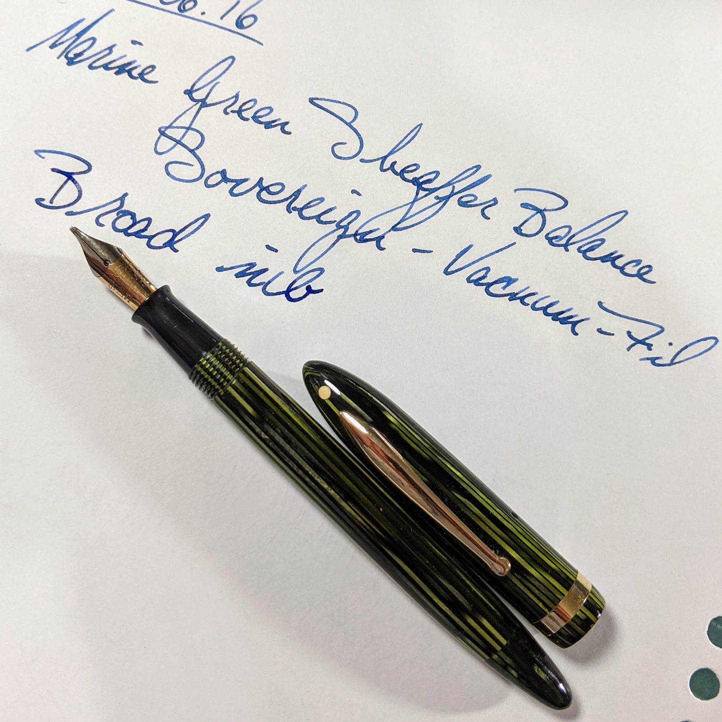 1937 Marine Green Sheaffer Balance Sovereign - broad nib