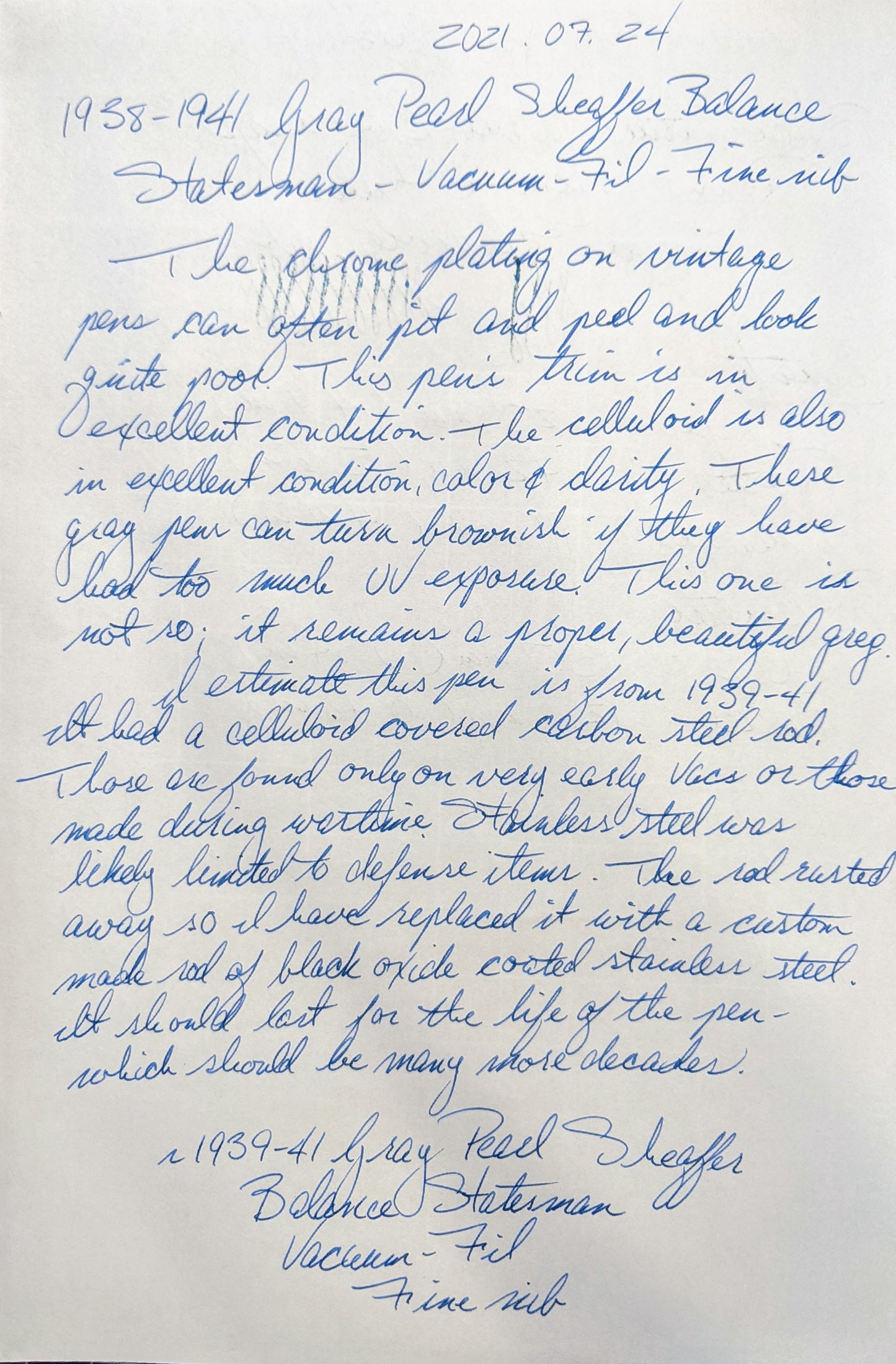 Pluma estilográfica y portaminas Sheaffer Balance Statesman gris perlado, 1938-41