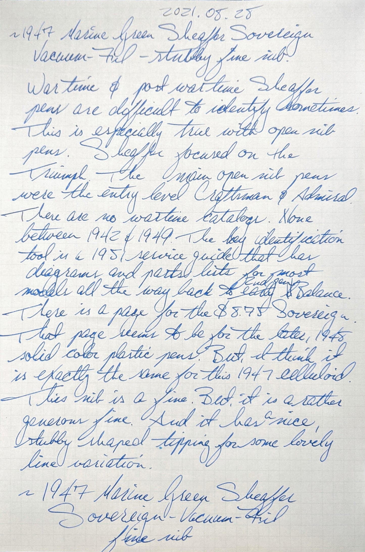 1947 Marine Green Sheaffer Sovereign fountain pen