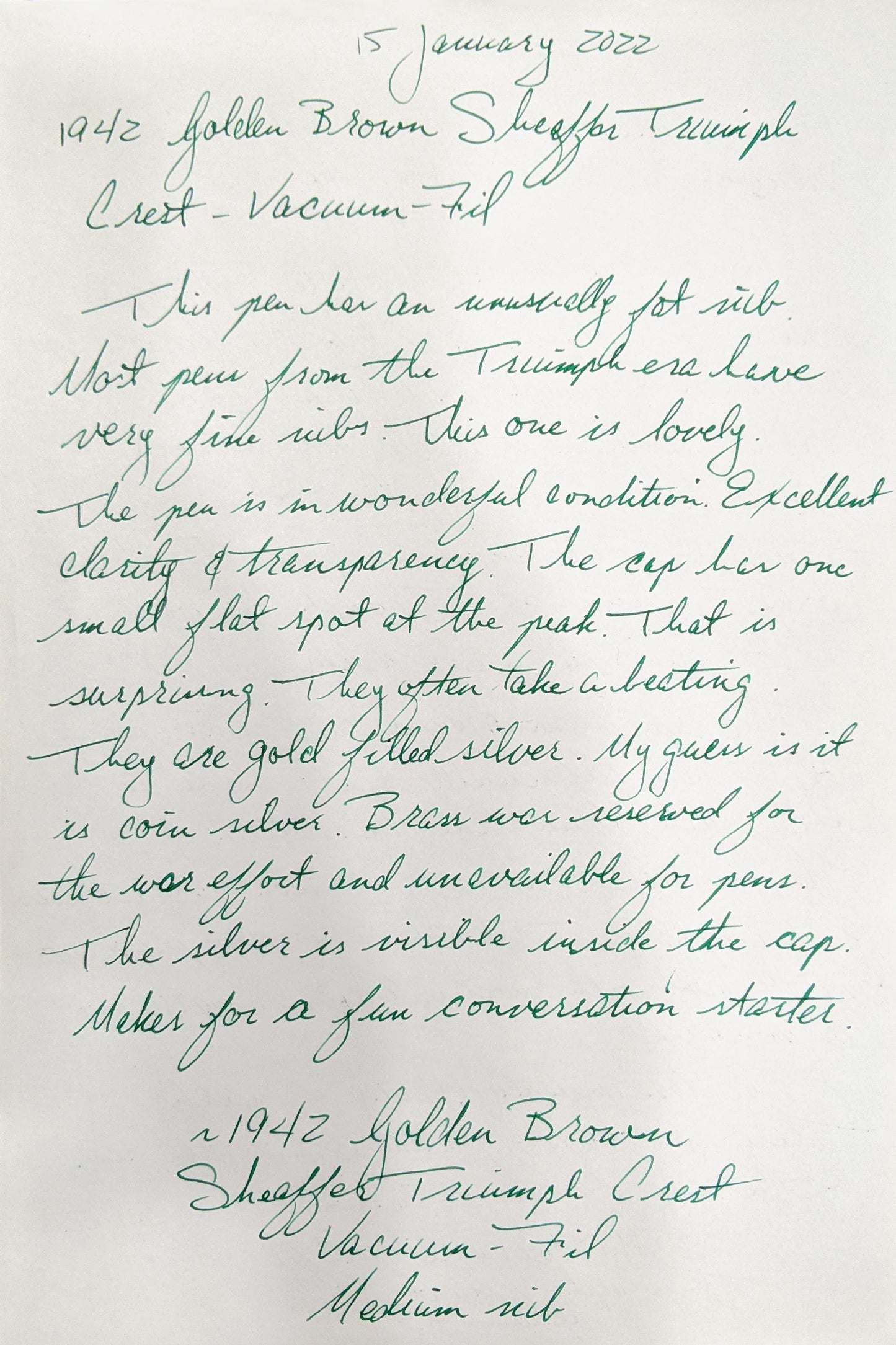 Escudo de triunfo Sheaffer marrón dorado de 1942, punta mediana