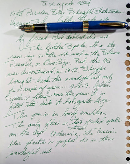 1948 Persian Blue Sheaffer Statesman fountain pen & pencil - Vacuum-Fil - Fine Golden Spade nib