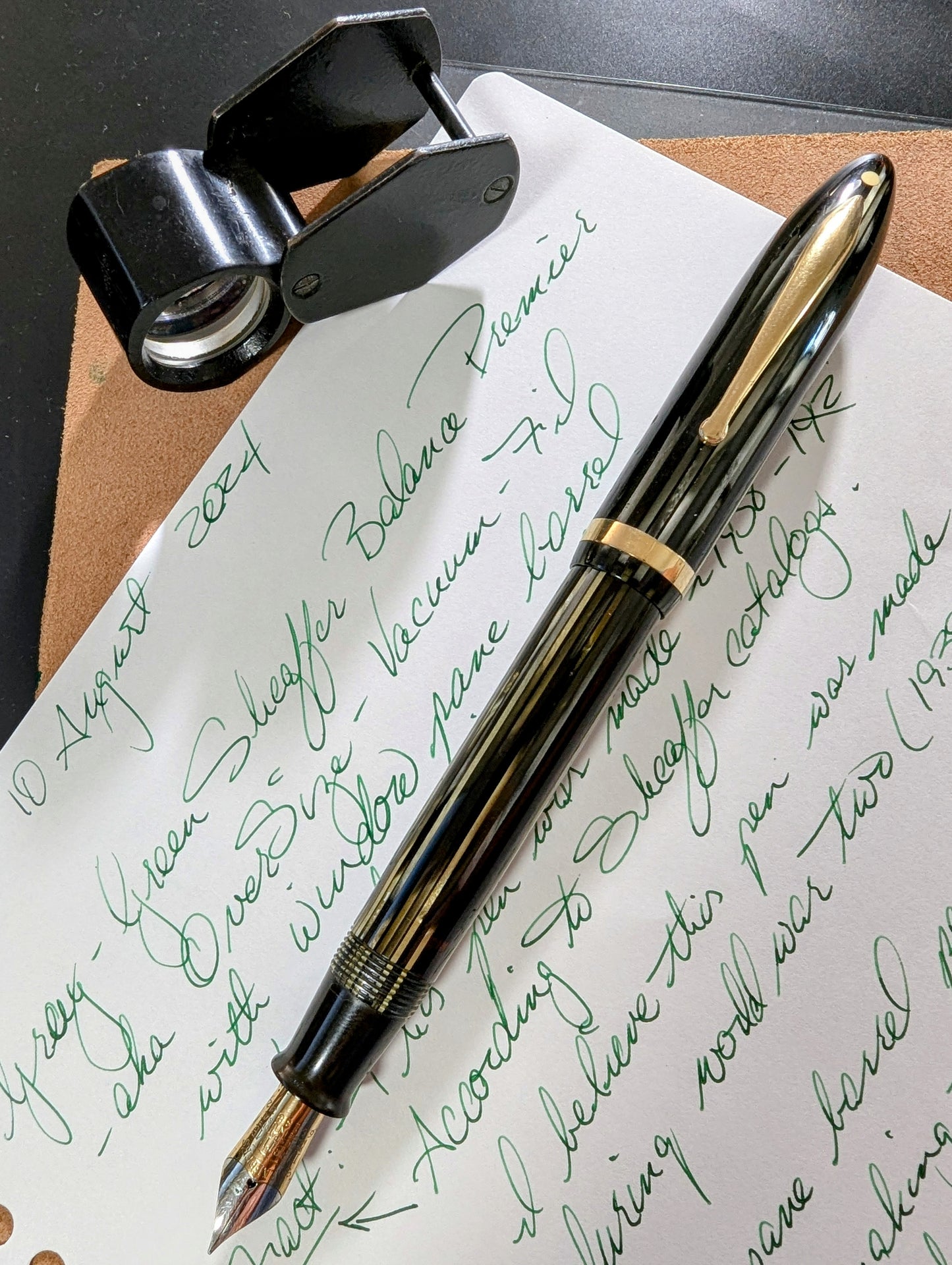 Green Sheaffer Balance Premier (OS) pen & pencil - Vacuum-fil - Window pane barrel - Fine point