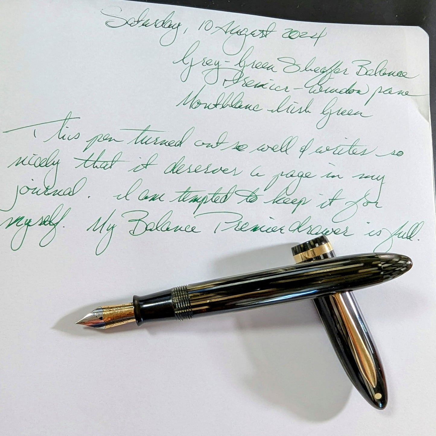 Green Sheaffer Balance Premier (OS) pen & pencil - Vacuum-fil - Window pane barrel - Fine point