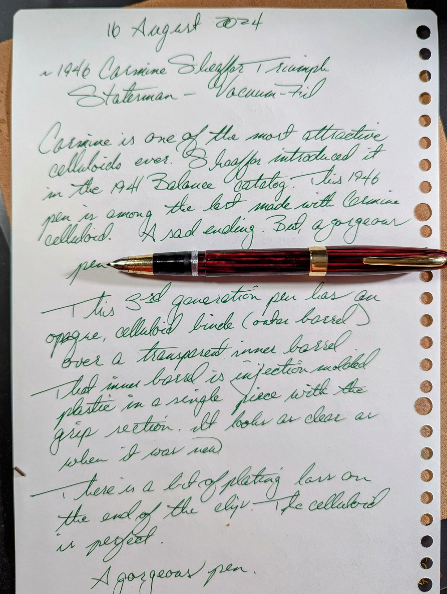 Pluma estilográfica Carmine Sheaffer Triumph Statesman 1946-7: punta fina a media