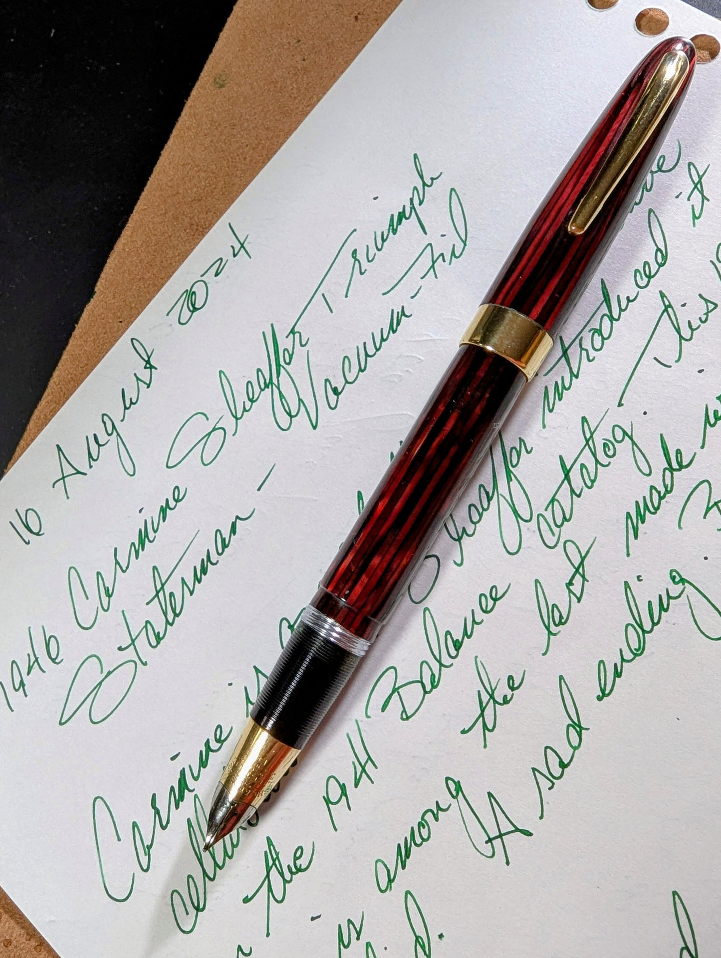 Pluma estilográfica Carmine Sheaffer Triumph Statesman 1946-7: punta fina a media