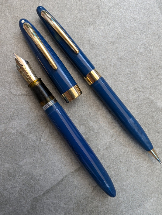 1948 Persian Blue Sheaffer Statesman fountain pen & pencil - Vacuum-Fil - Fine Golden Spade nib