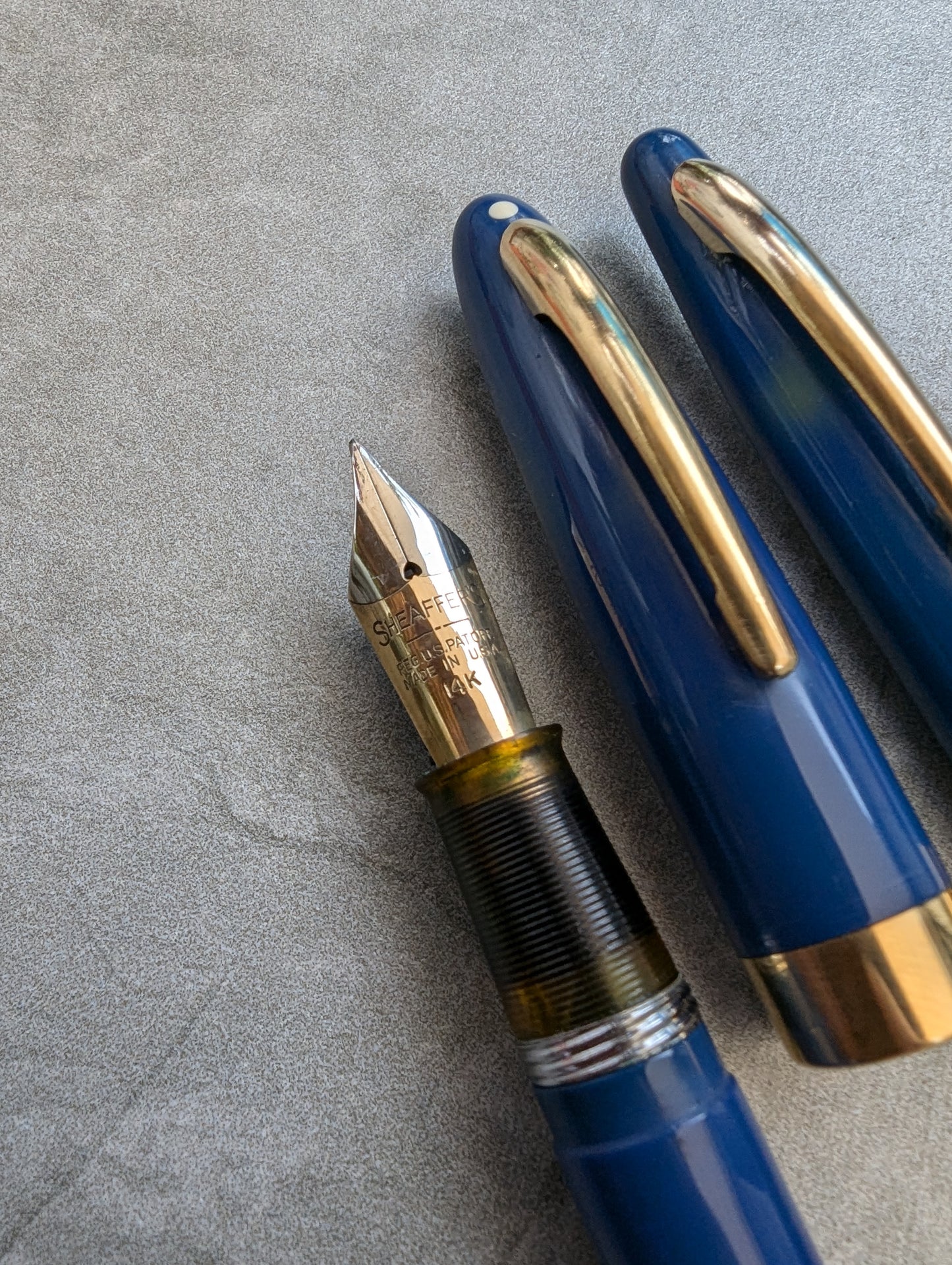 1948 Persian Blue Sheaffer Statesman fountain pen & pencil - Vacuum-Fil - Fine Golden Spade nib