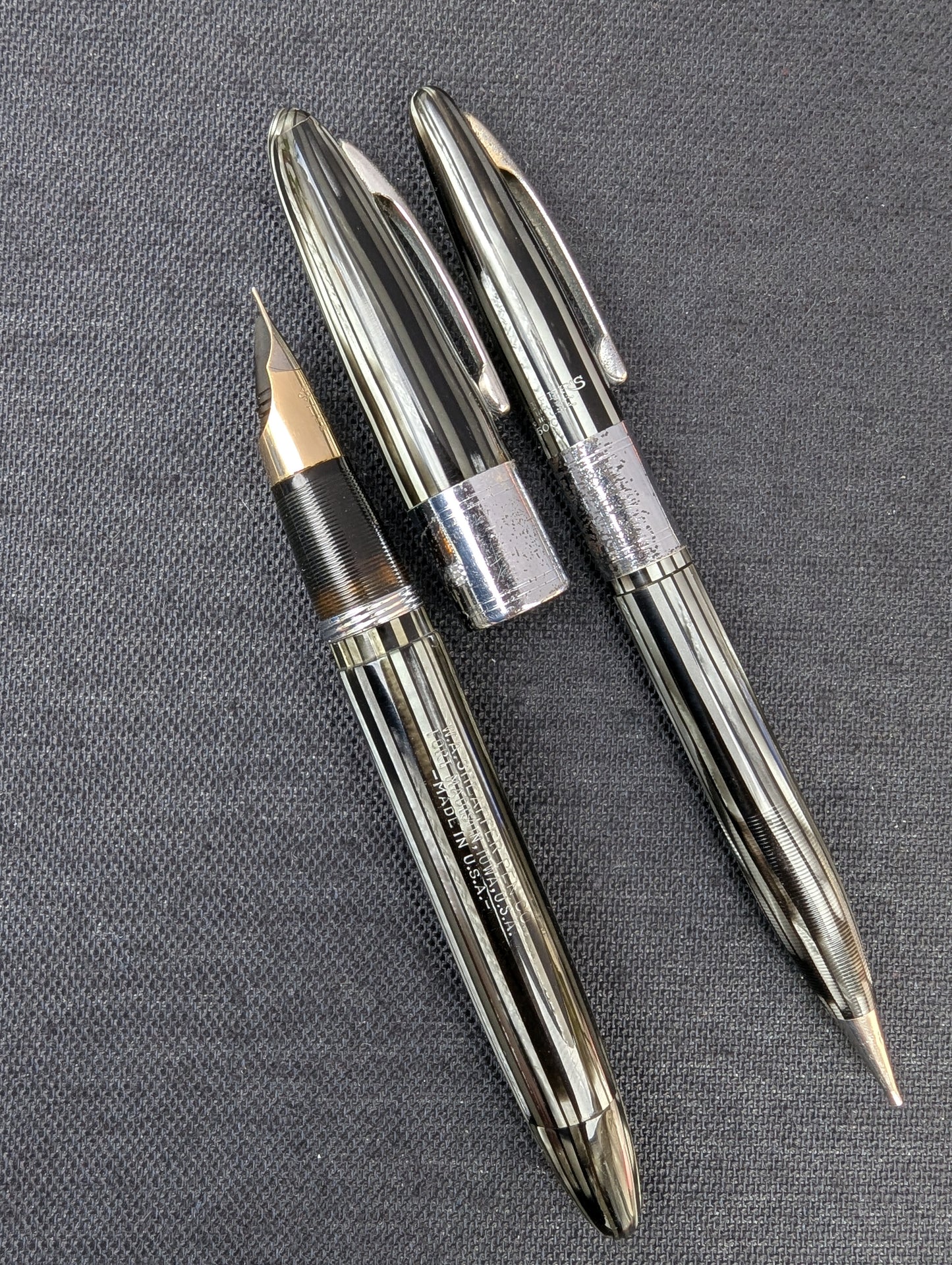 1946-7 Gray Pearl Sheaffer Triumph Valiant fountain pen & pencil - F-XF point