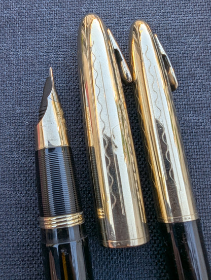 1943-5 Black Sheaffer Triumph Tuckaway Crest fountain pen & pencil