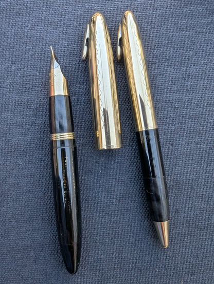 1943-5 Black Sheaffer Triumph Tuckaway Crest fountain pen & pencil