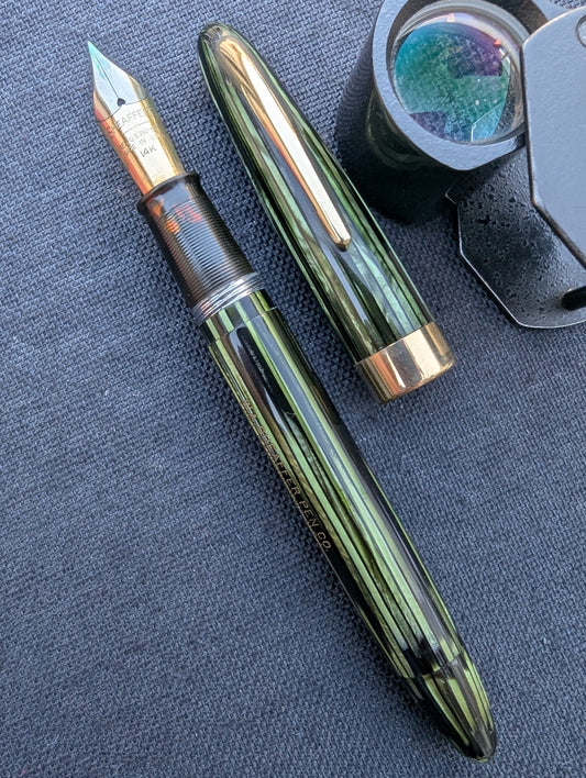 1947 Marine Green Sheaffer Sovereign Statesman fountain pen - Vacuum-Fil - Fine Golden Spade nib