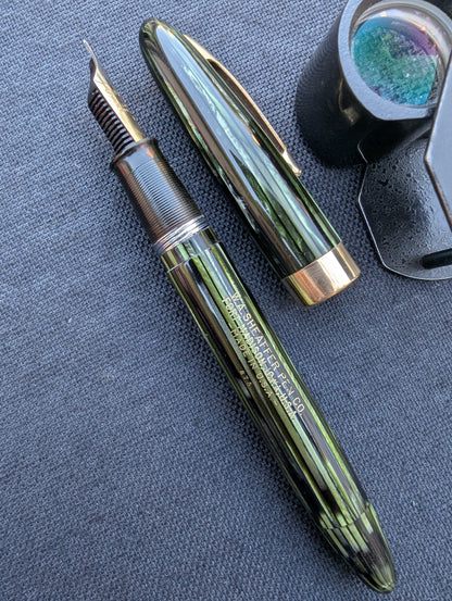 1947 Marine Green Sheaffer Sovereign Statesman fountain pen - Vacuum-Fil - Fine Golden Spade nib