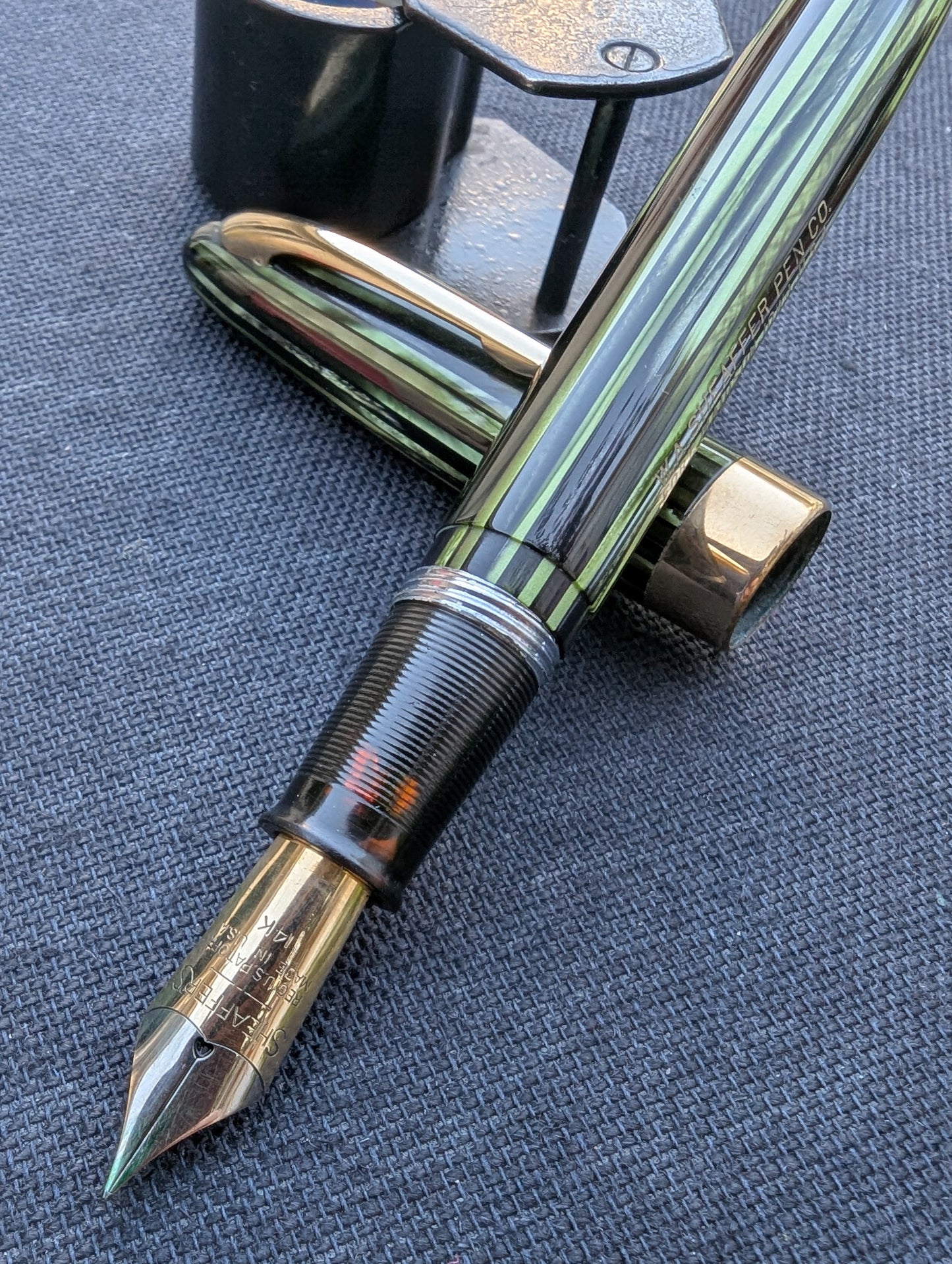 1947 Marine Green Sheaffer Sovereign Statesman fountain pen - Vacuum-Fil - Fine Golden Spade nib