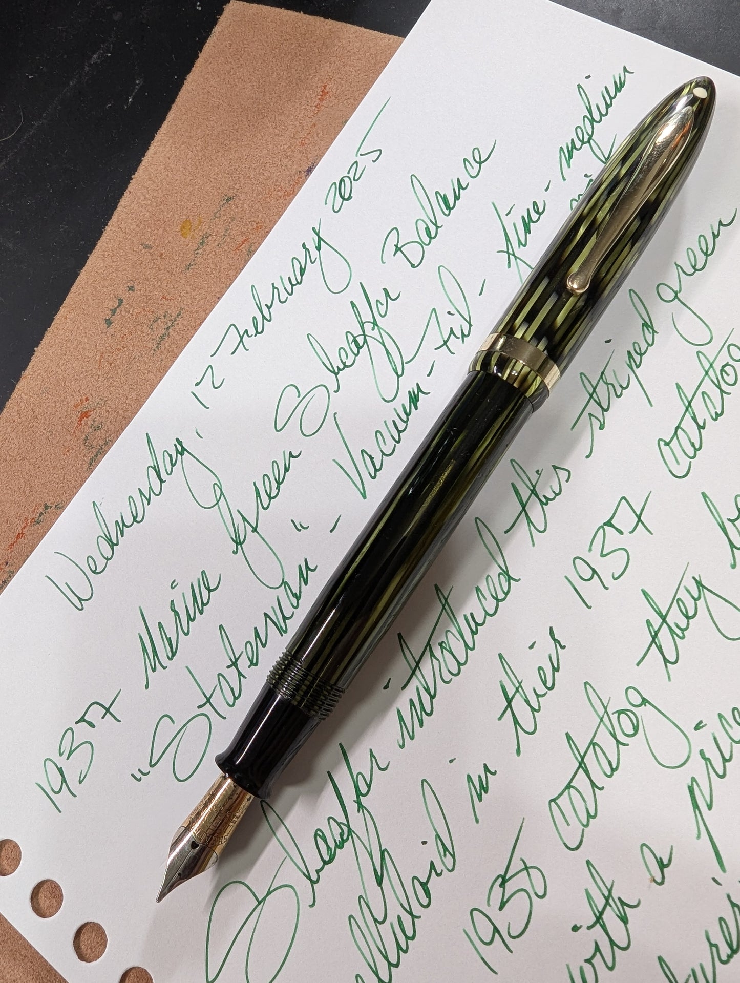 1937 Marine Green Sheaffer Balance Statesman - Fine-Medium point