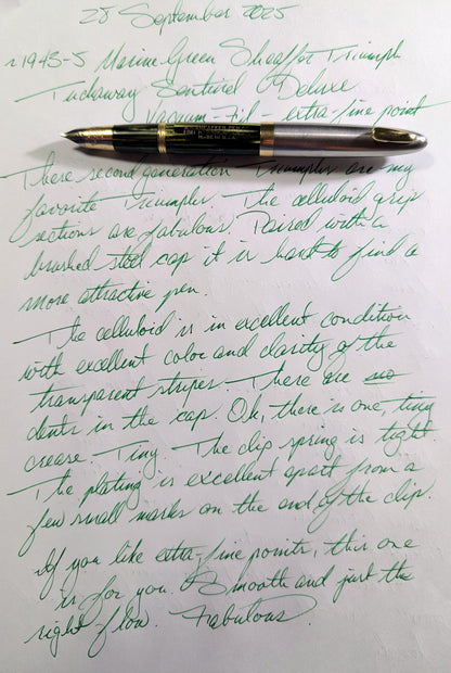 1943-5 Marine Green Sheaffer Triumph Tuckaway Sentinel fountain pen - extra-fine point