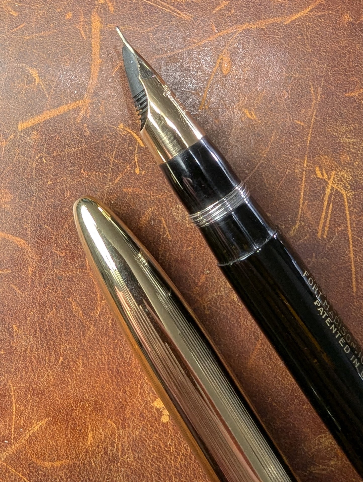 1942 Black Sheaffer Triumph Tuckaway Crest - medium+ point