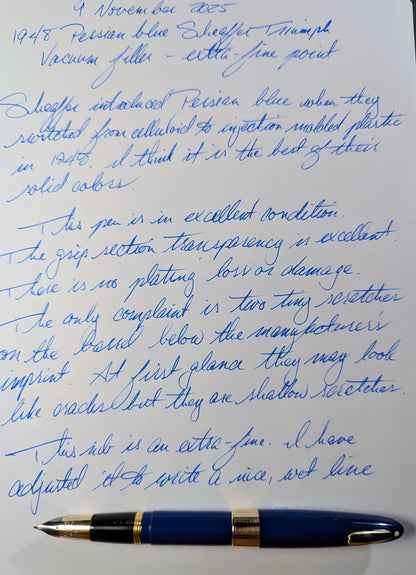 1948 Persian blue Sheaffer Triumph Tuckaway Valiant - extra-fine point