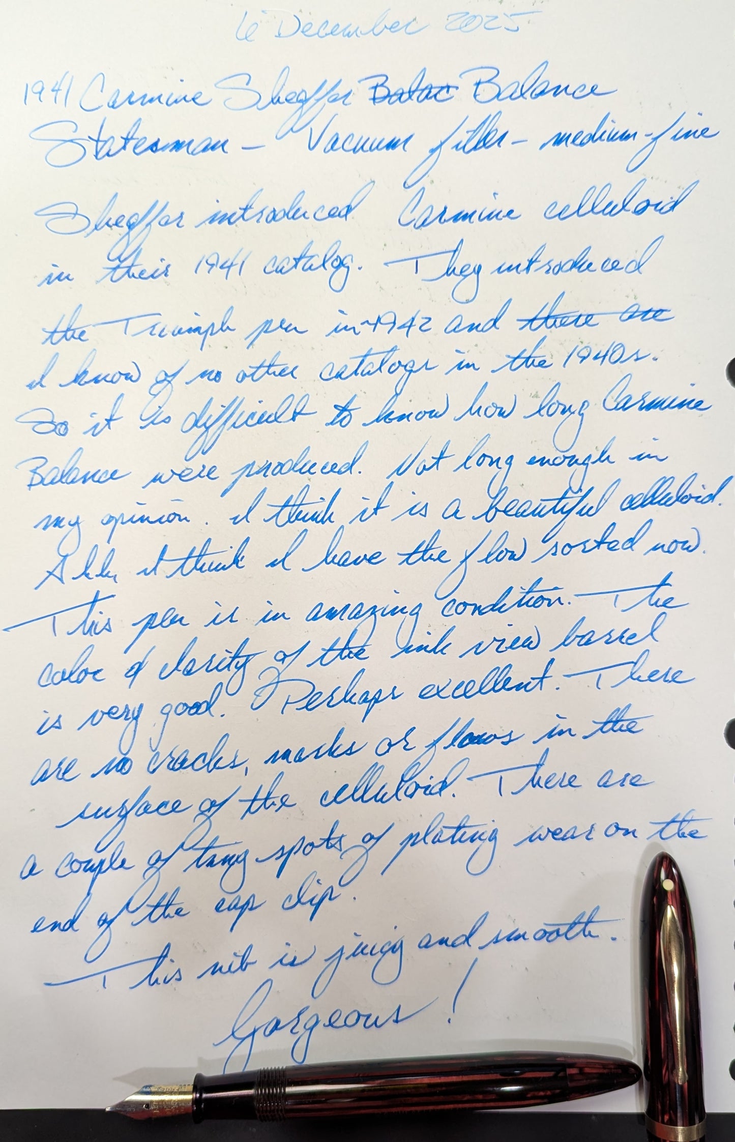 1941 Carmine Sheaffer Balance Statesman - medium-fine point