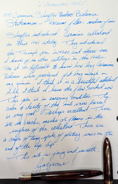 1941 Carmine Sheaffer Balance Statesman - medium-fine point