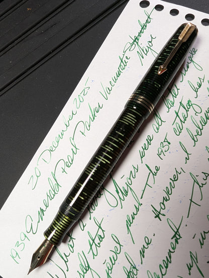 1939 Emerald Pearl Parker Vacumatic Major - fine+ point