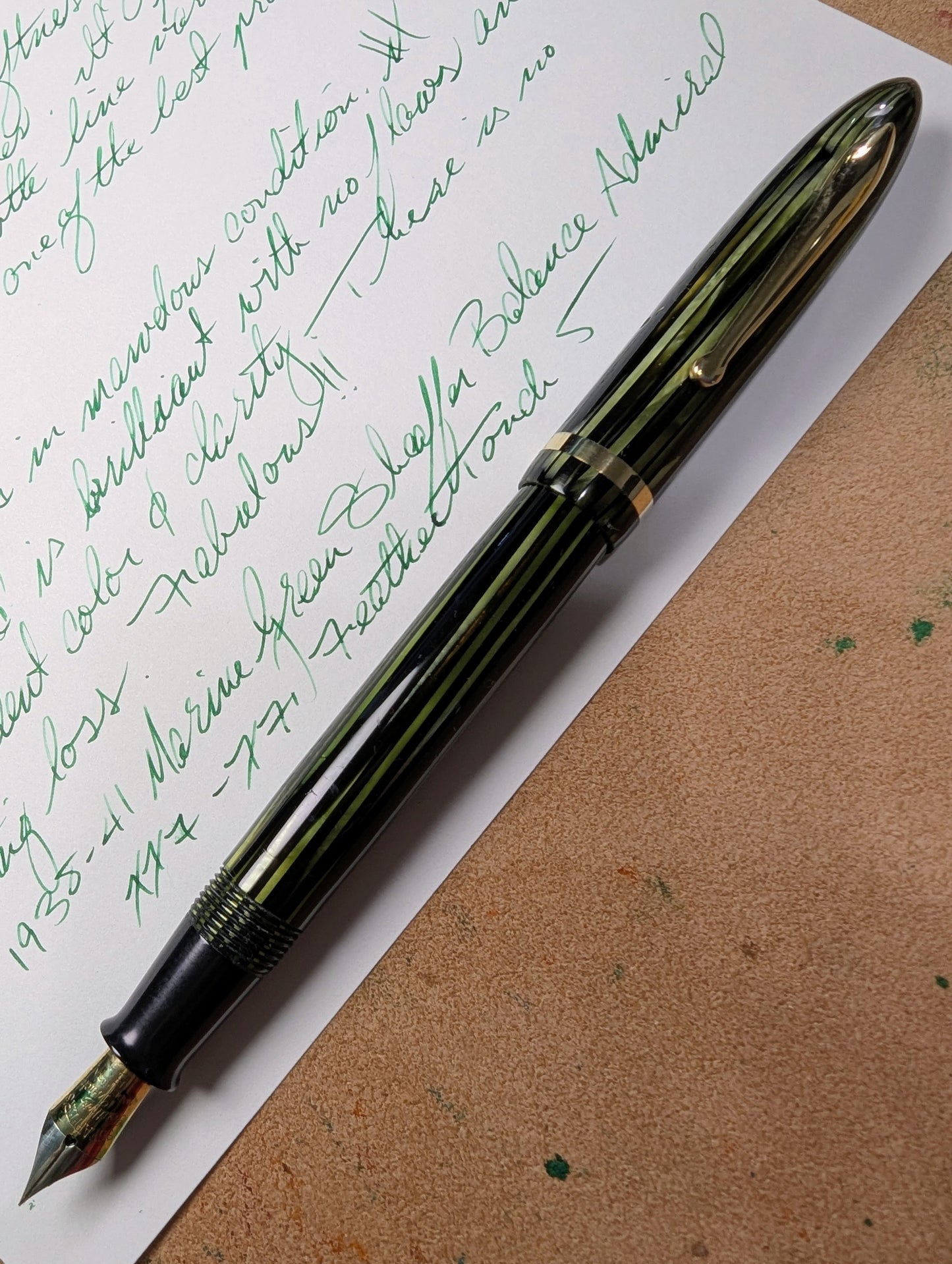 1938-41 Marine Green Sheaffer Balance Admiral - XXF-XF point