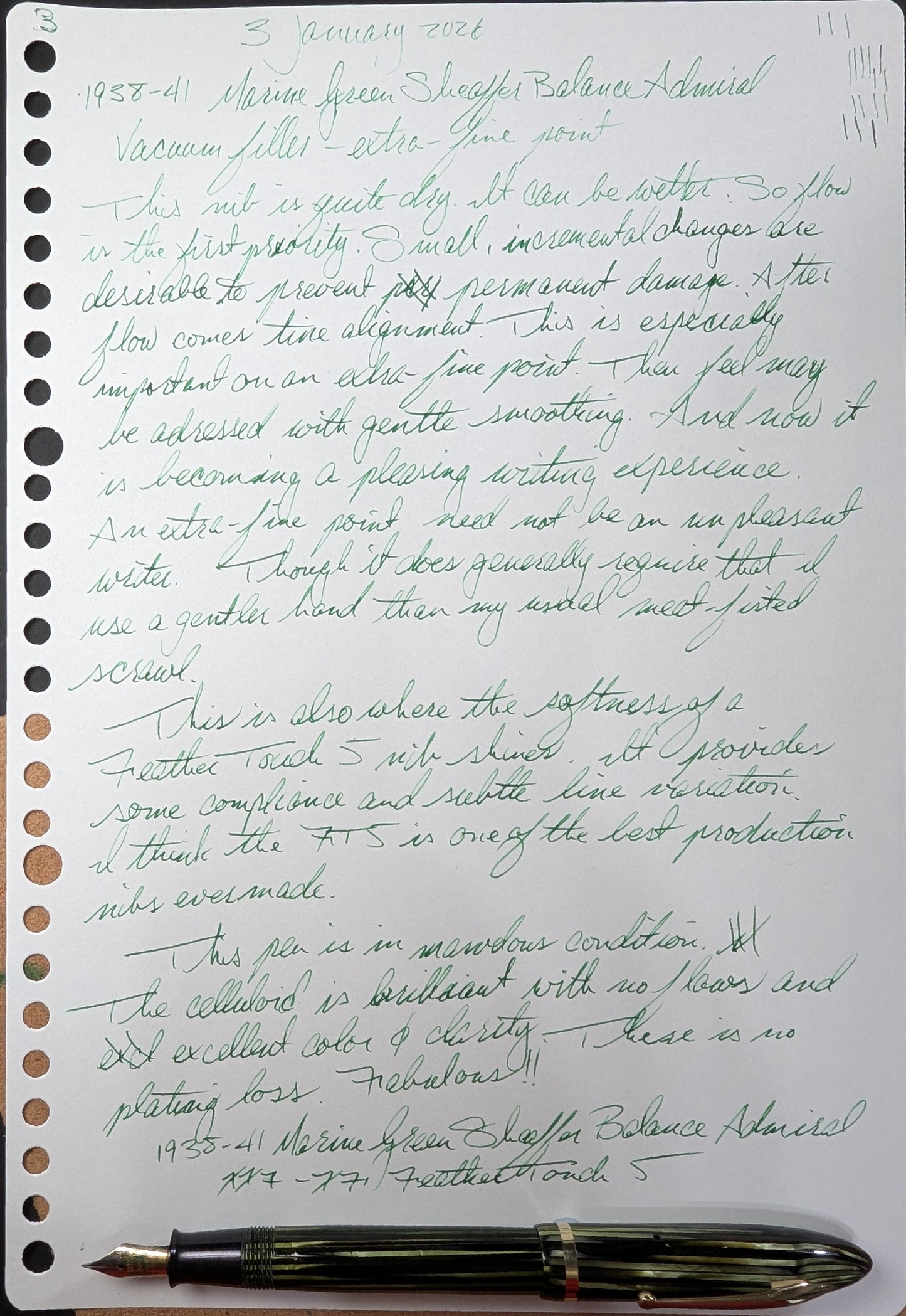 1938-41 Marine Green Sheaffer Balance Admiral - XXF-XF point