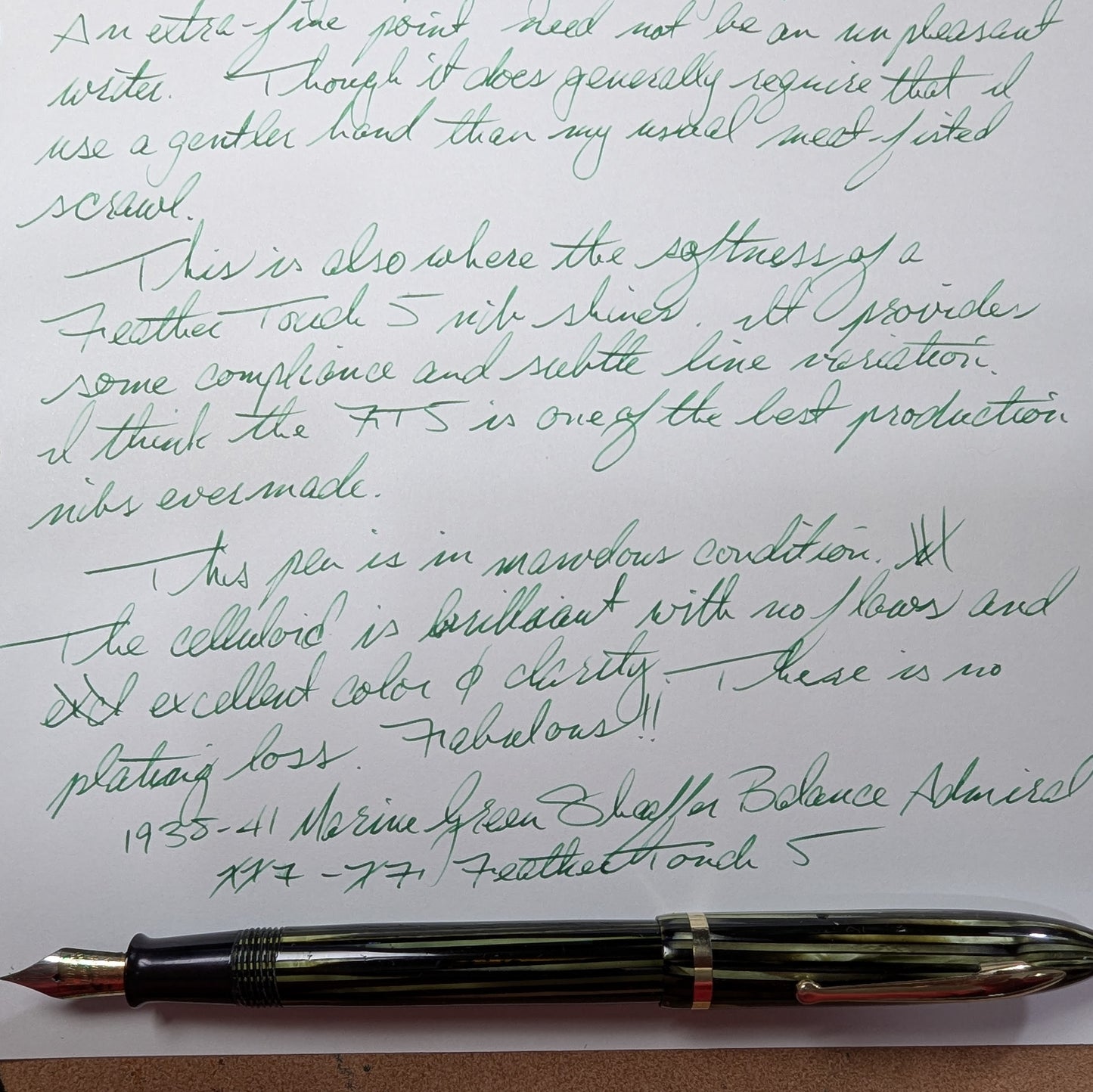 1938-41 Marine Green Sheaffer Balance Admiral - XXF-XF point