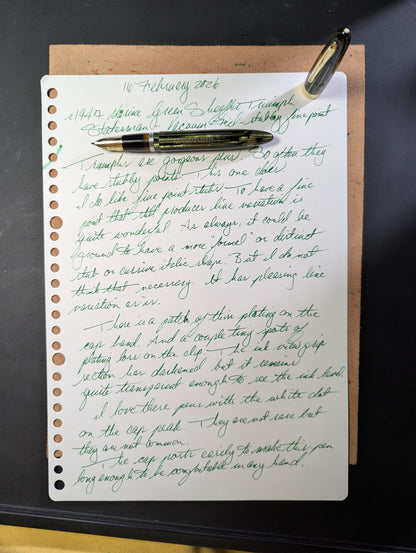 ~1947 Marine Green Sheaffer Triumph Statesman - stubby fine point