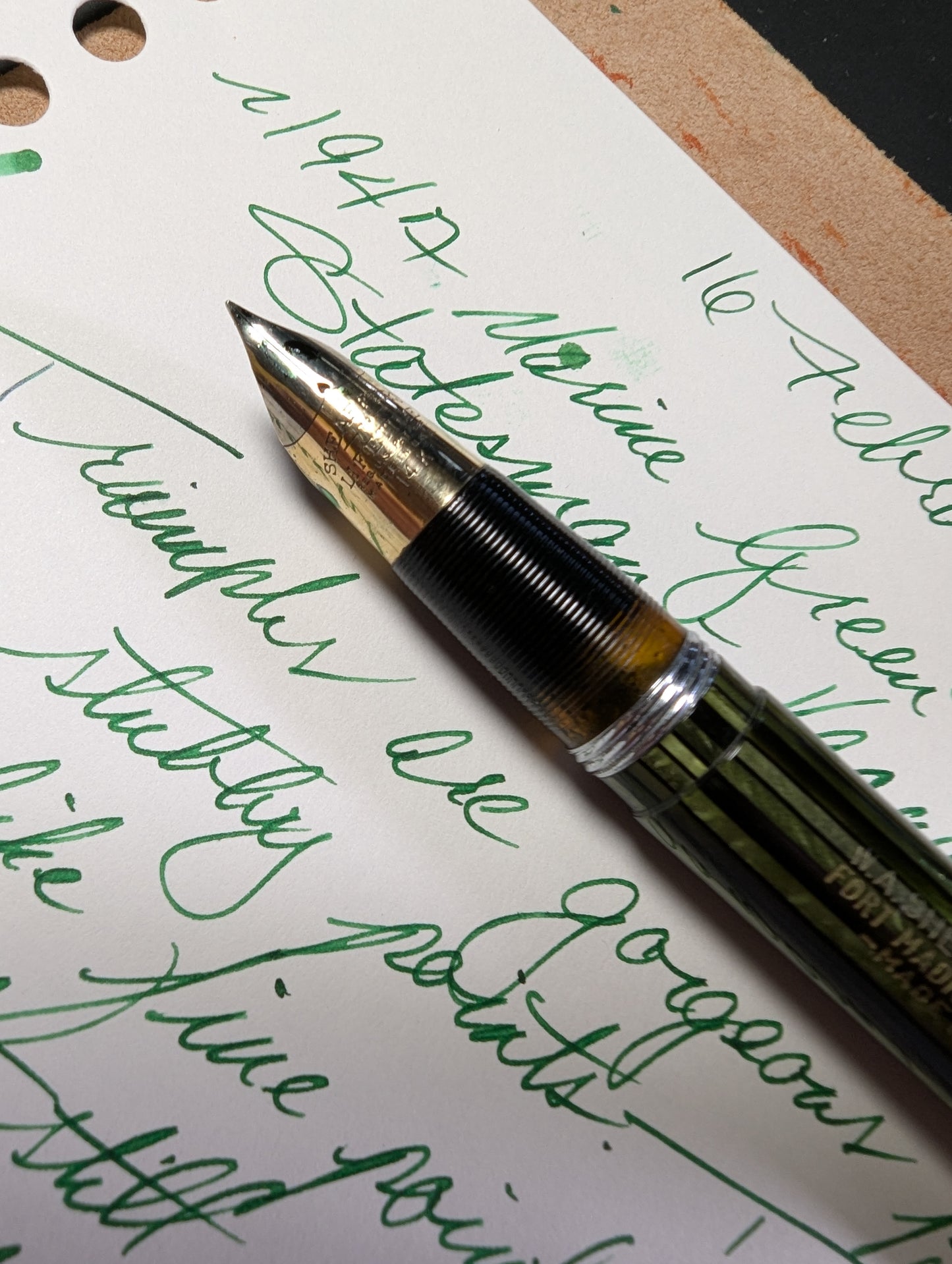 ~1947 Marine Green Sheaffer Triumph Statesman - stubby fine point