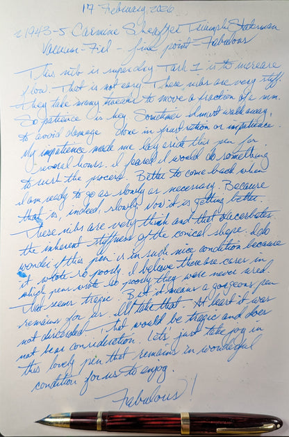 1943-5 Carmine Sheaffer Triumph Statesman - fine point