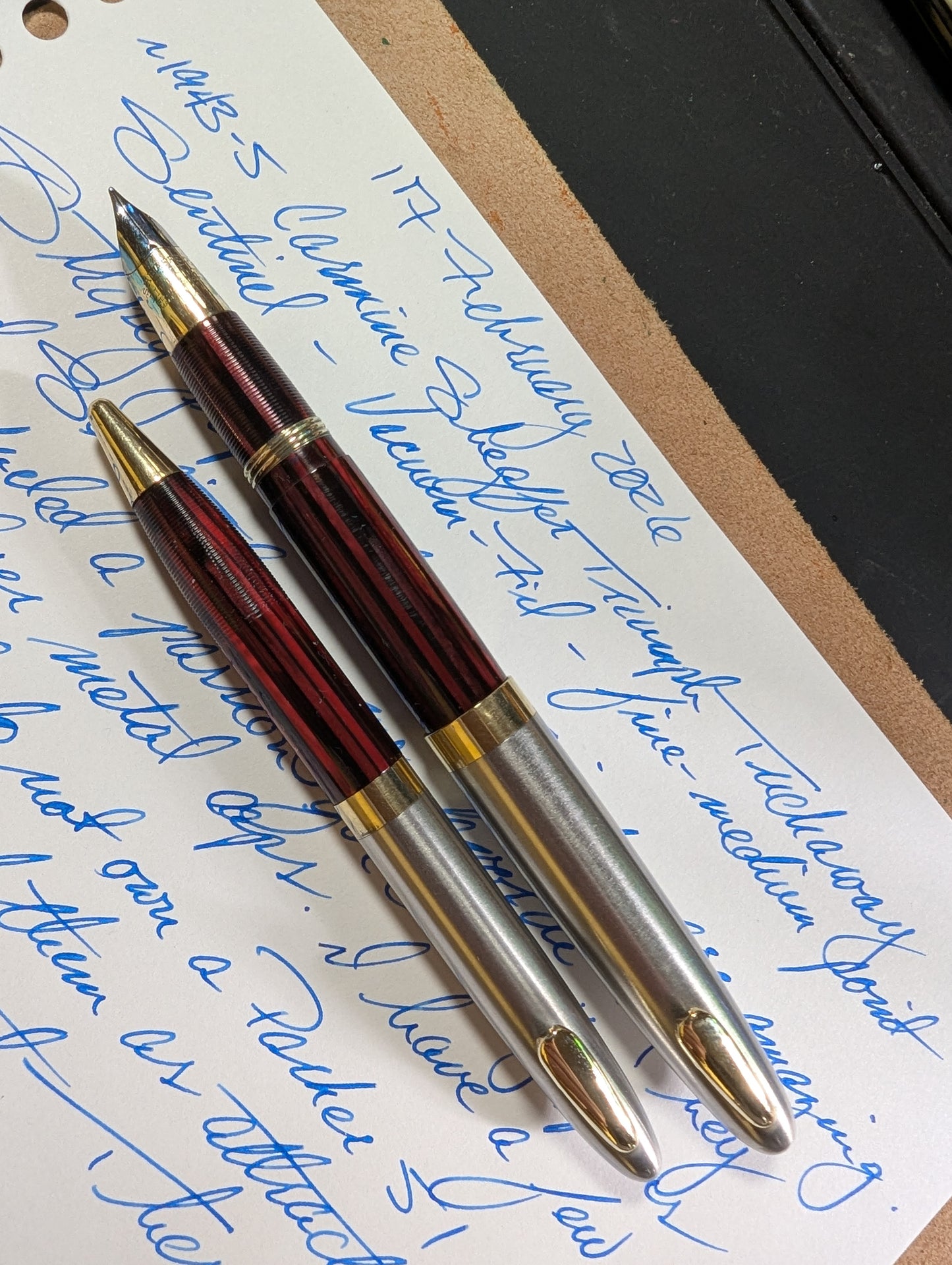 ~1943 Carmine Sheaffer Tuckaway Sentinel fountain pen & pencil - fine-mediun point