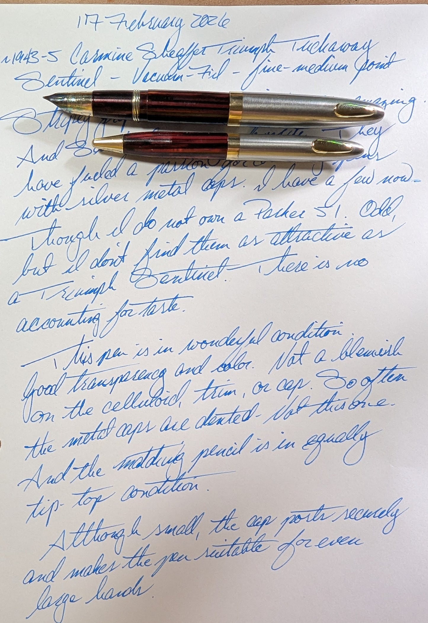 ~1943 Carmine Sheaffer Tuckaway Sentinel fountain pen & pencil - fine-mediun point