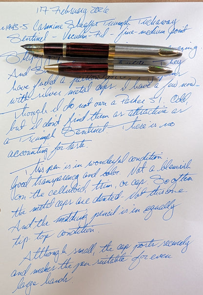 ~1943 Carmine Sheaffer Tuckaway Sentinel fountain pen & pencil - fine-mediun point