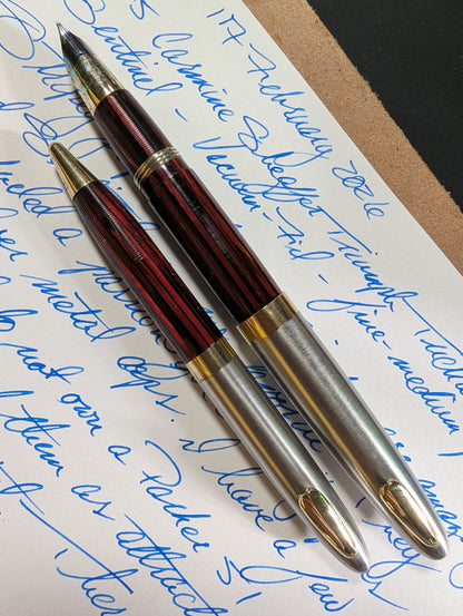 ~1943 Carmine Sheaffer Tuckaway Sentinel fountain pen & pencil - fine-mediun point