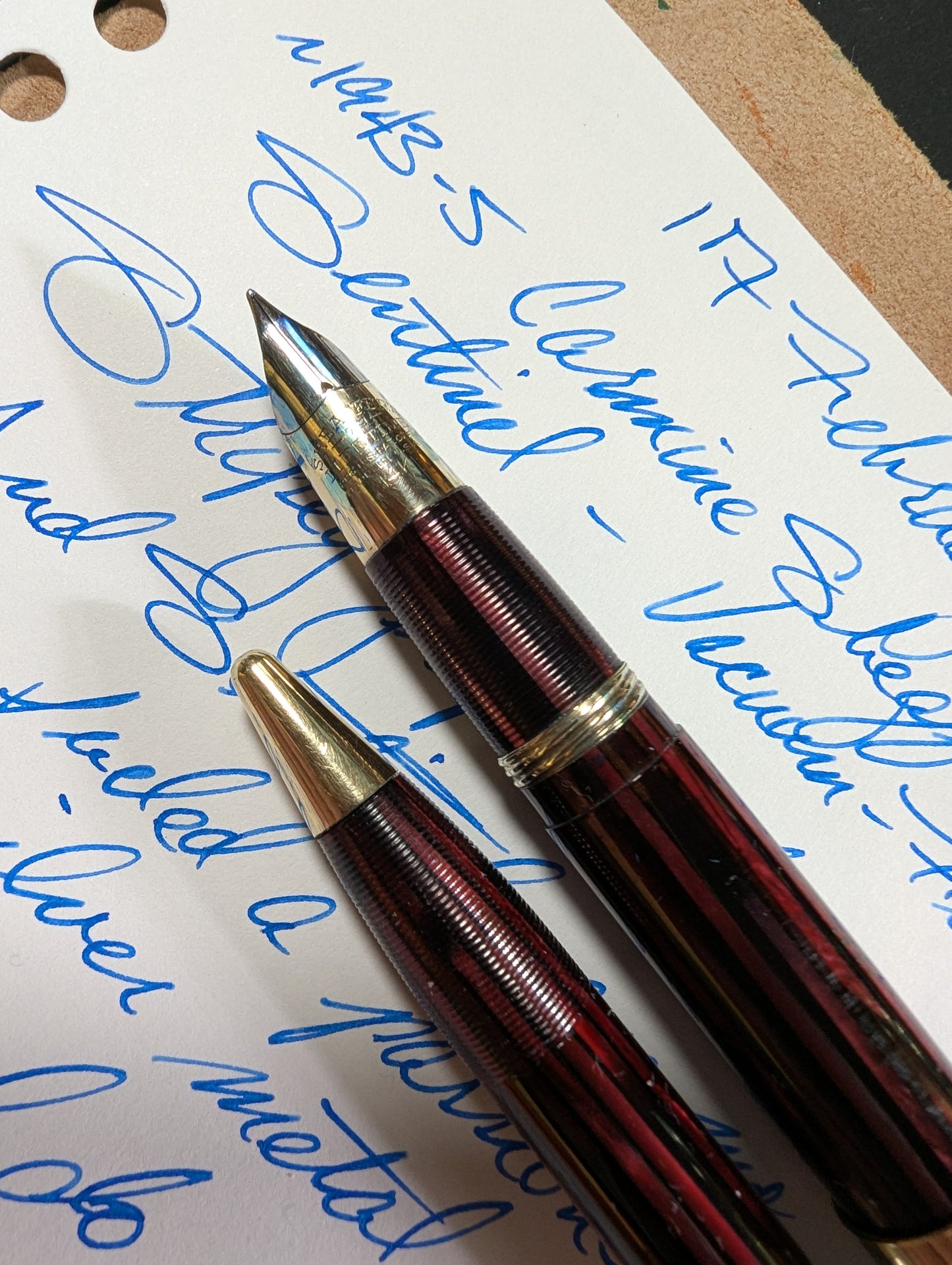 ~1943 Carmine Sheaffer Tuckaway Sentinel fountain pen & pencil - fine-mediun point